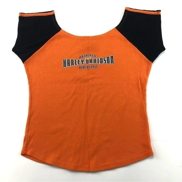 HARLEY-DAVIDSON women’s orange and black tee - Picture 1 of 7
